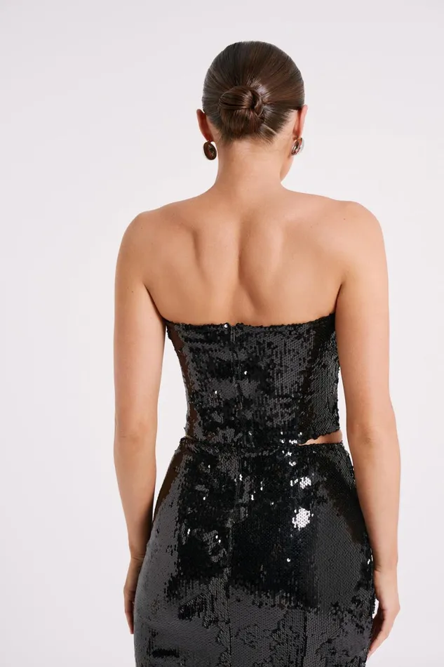 Meshki Sleeveless Tops Zariah Strapless Sequin V Corset 8211 Black Black 8211 Women