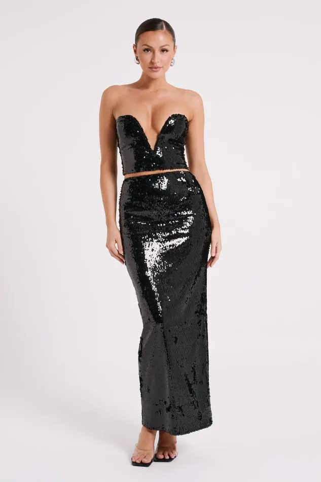 Meshki Sleeveless Tops Zariah Strapless Sequin V Corset 8211 Black Black 8211 Women