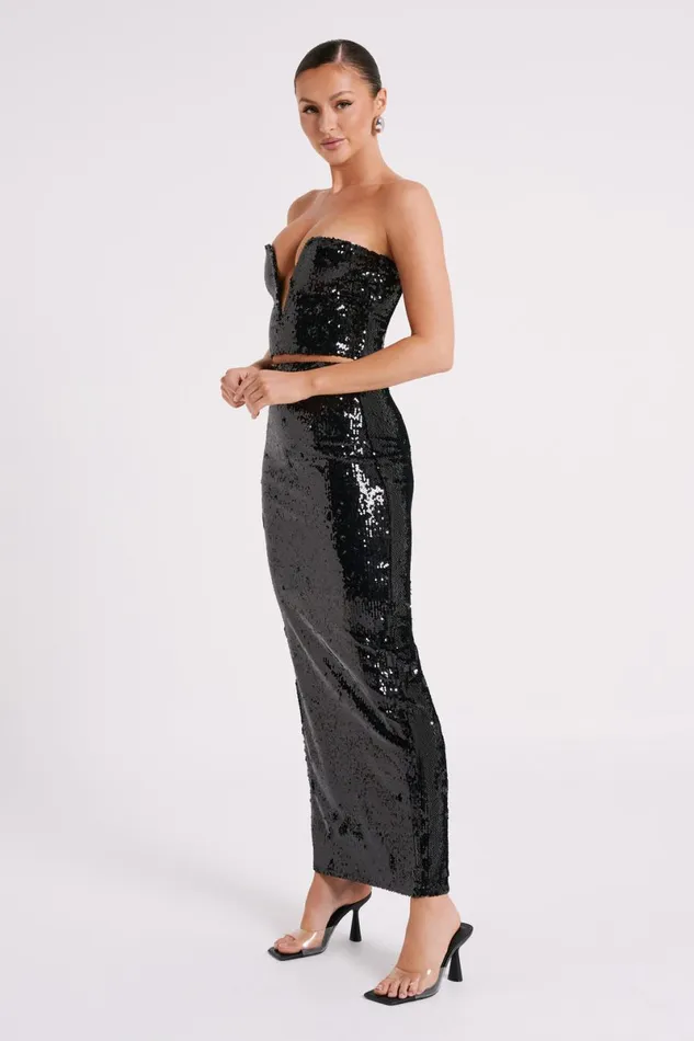 Meshki Sleeveless Tops Zariah Strapless Sequin V Corset 8211 Black Black 8211 Women
