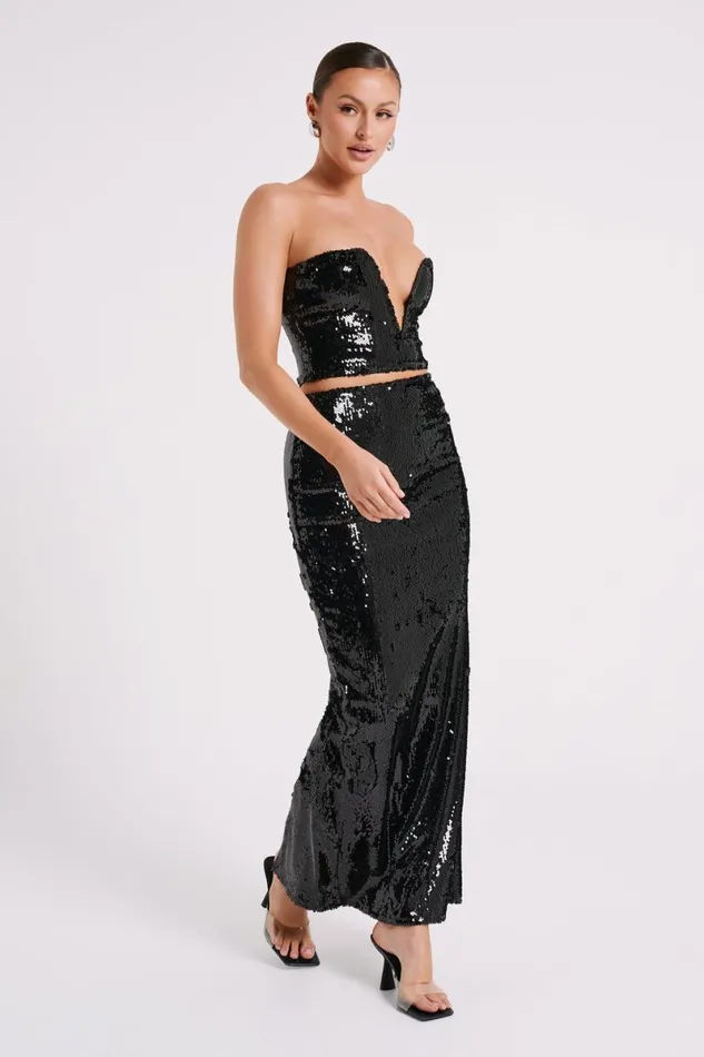 Meshki Sleeveless Tops Zariah Strapless Sequin V Corset 8211 Black Black 8211 Women