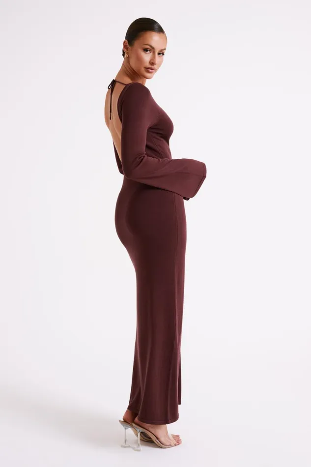 Meshki Summer Dresses Marleigh Flare Sleeve Knit Maxi Dress 8211 Dark Chocolate Darkchocolate 8211 Women
