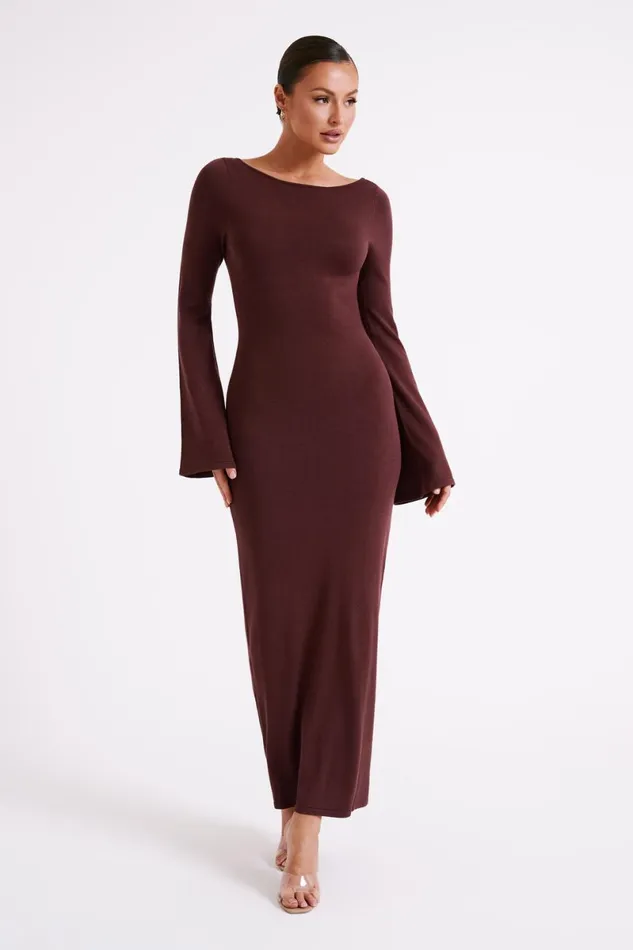 Meshki Summer Dresses Marleigh Flare Sleeve Knit Maxi Dress 8211 Dark Chocolate Darkchocolate 8211 Women