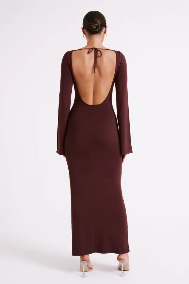 Meshki Summer Dresses Marleigh Flare Sleeve Knit Maxi Dress 8211 Dark Chocolate Darkchocolate 8211 Women