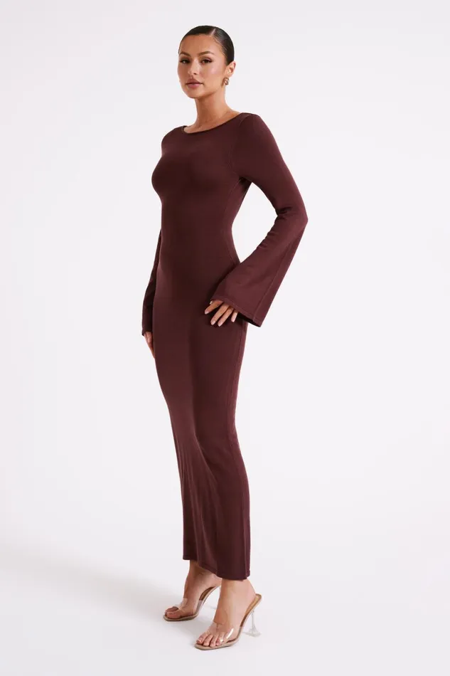 Meshki Summer Dresses Marleigh Flare Sleeve Knit Maxi Dress 8211 Dark Chocolate Darkchocolate 8211 Women