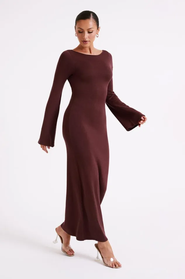 Meshki Summer Dresses Marleigh Flare Sleeve Knit Maxi Dress 8211 Dark Chocolate Darkchocolate 8211 Women