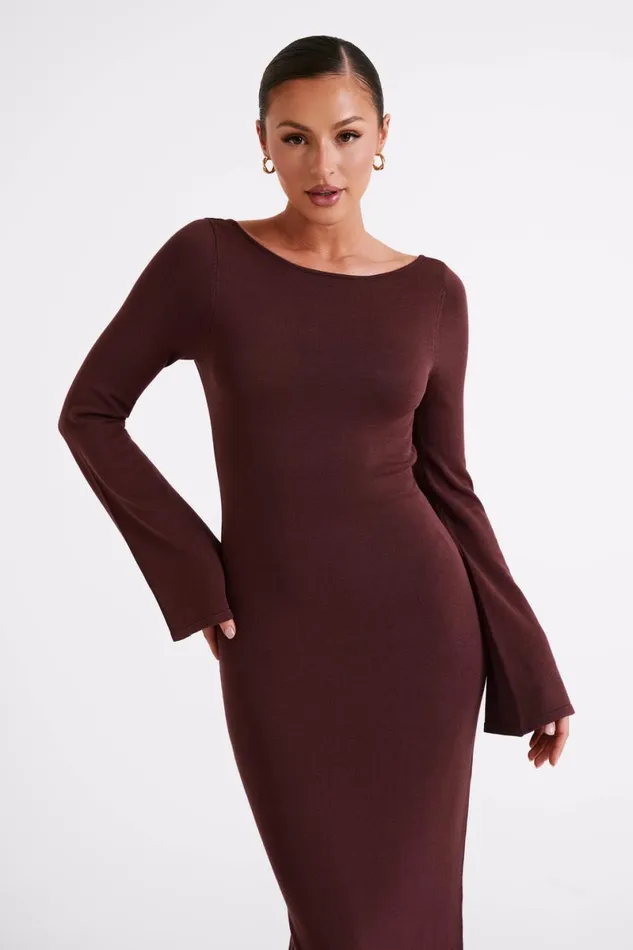 Meshki Summer Dresses Marleigh Flare Sleeve Knit Maxi Dress 8211 Dark Chocolate Darkchocolate 8211 Women