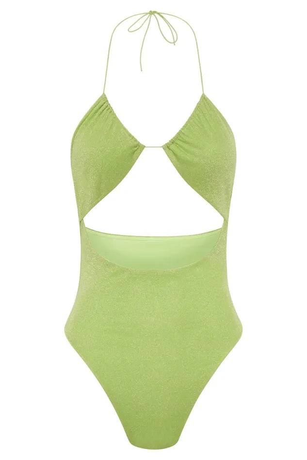 Meshki Swimwear Olivia One Piece Halter Swimsuit 8211 Lime Sparkle Limesparkle 8211 Women