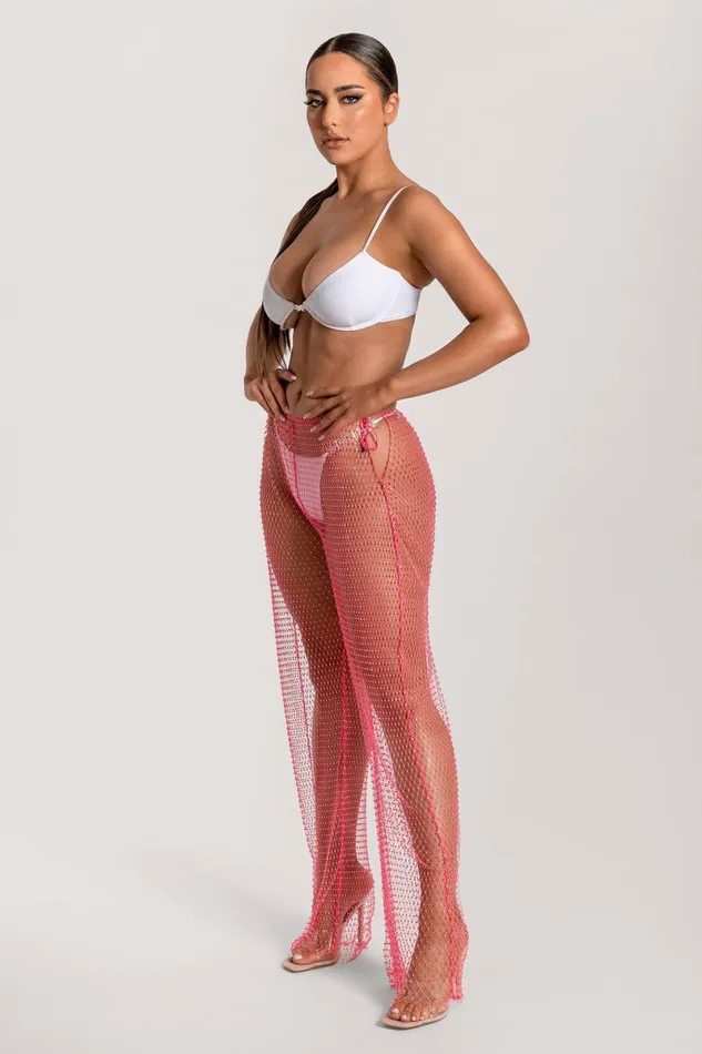 Meshki Swimwear Shimmi Fishnet Diamante Wide Leg Pants 8211 Pink Pink 8211 Women Meshki Swimwear Shimmi Fishnet Diamante Wide Leg Pants 8211 Pink Pink 8211 Women