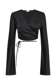 Meshki Wedding Guests Elaine Satin Long Sleeve Top 8211 Black Black 8211 Women