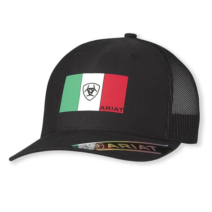Mexico Flag Cap Black Men Ariat Hats and Caps