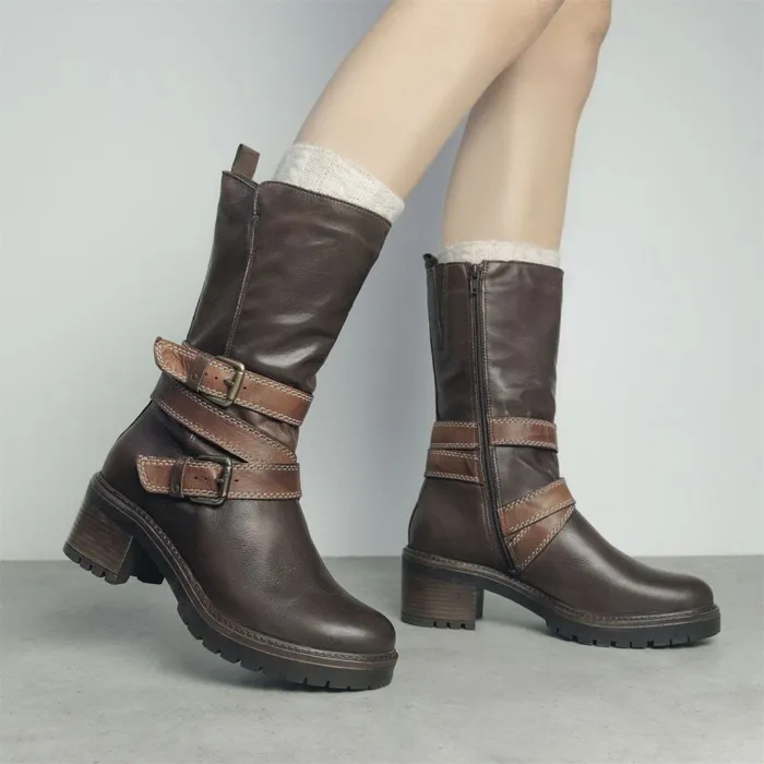 MidCalf Boots Women Moda In Pelle Bayeux Dark Brown Leather