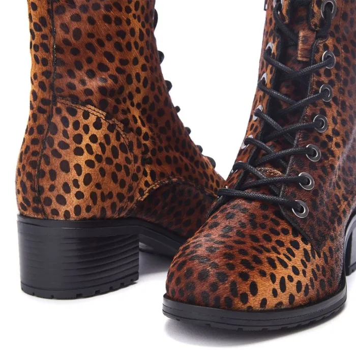 MidCalf Boots Women Moda In Pelle Bezzie Leopard Print Pony