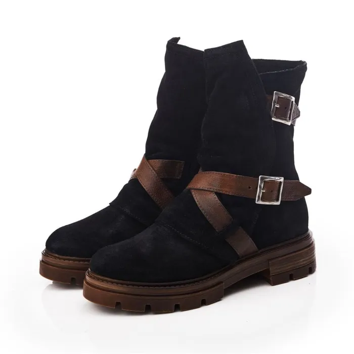 MidCalf Boots Women Moda In Pelle Briona Black Suede