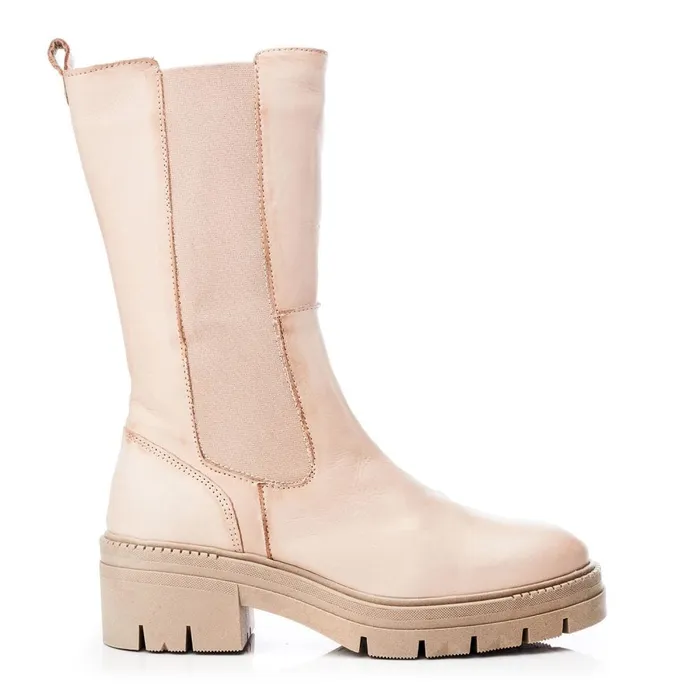 MidCalf Boots Women Moda In Pelle Giellen Cream Leather