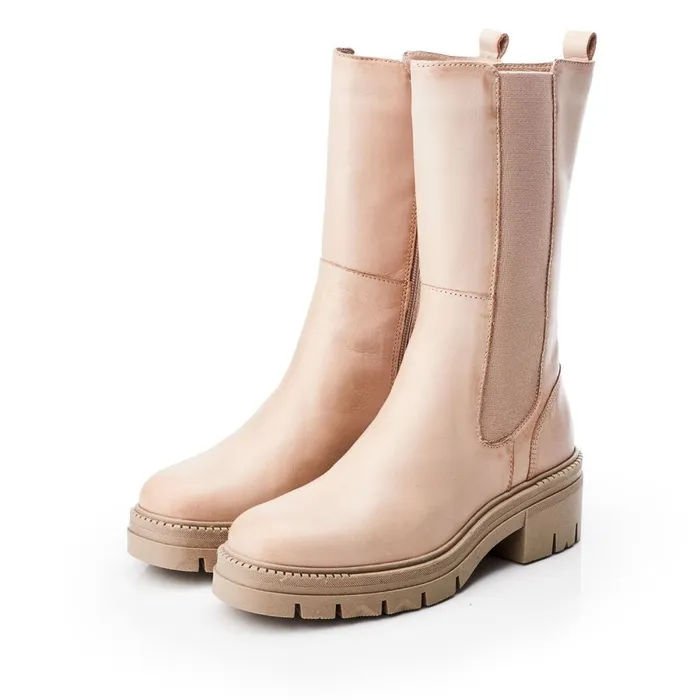 MidCalf Boots Women Moda In Pelle Giellen Cream Leather