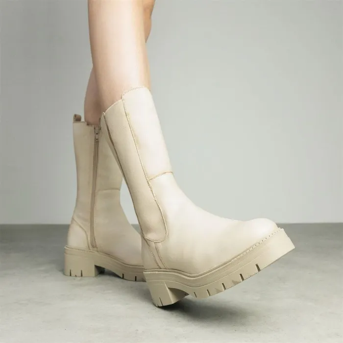 MidCalf Boots Women Moda In Pelle Giellen Cream Leather