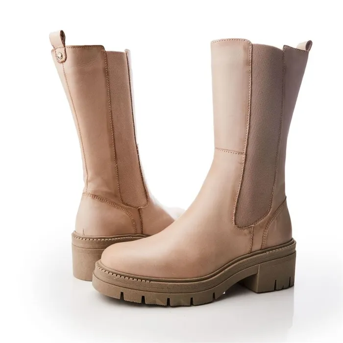 MidCalf Boots Women Moda In Pelle Giellen Cream Leather