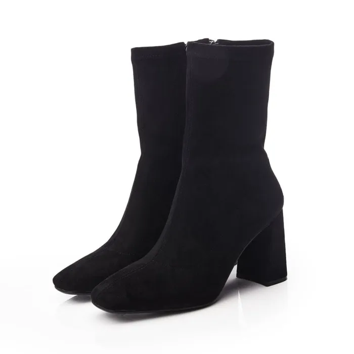 MidCalf Boots Women Moda In Pelle Myler Black Alcantara