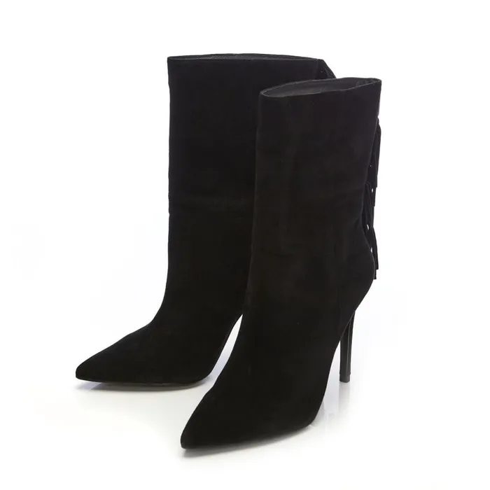 MidCalf Boots Women Moda In Pelle Oliivia Black Suede