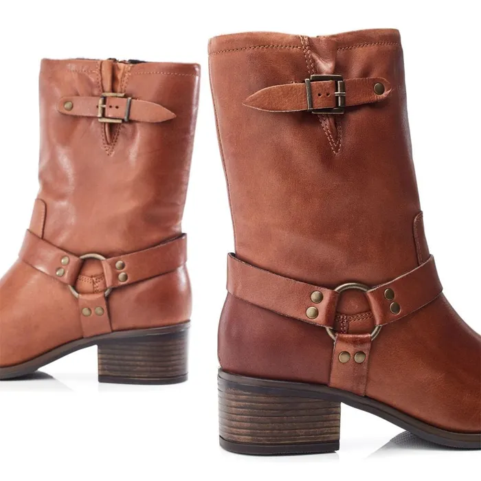MidCalf Boots Women Moda In Pelle Ormie Tan Leather