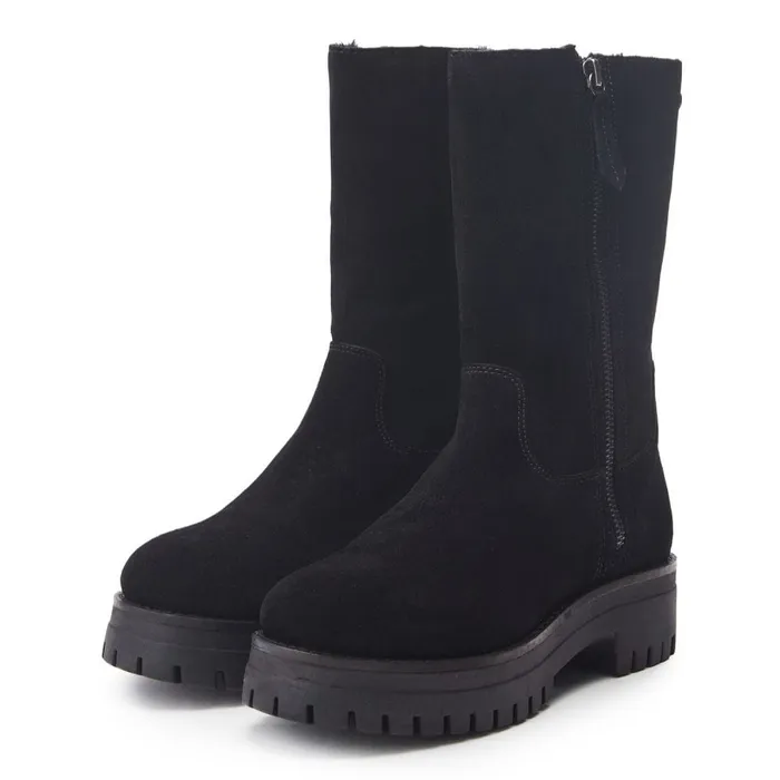 MidCalf Boots Women Moda In Pelle Picenza Black Suede
