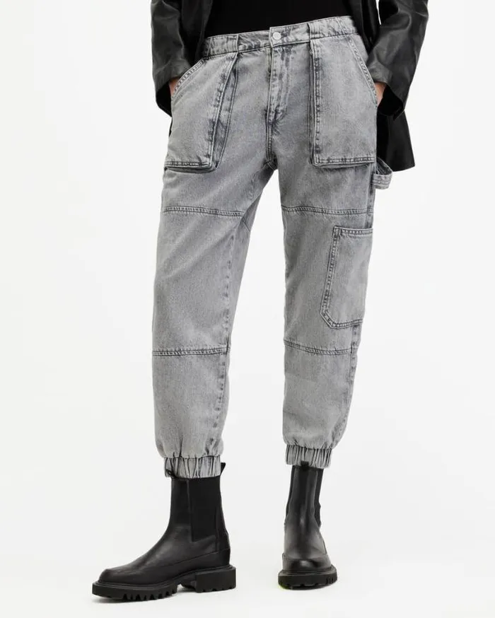 Mila Denim Slim Fit Panelled Pants Washed Grey Women AllSaints Pants and Leggings Mila Denim Slim Fit Panelled Pants Washed Grey Women AllSaints Pants and Leggings