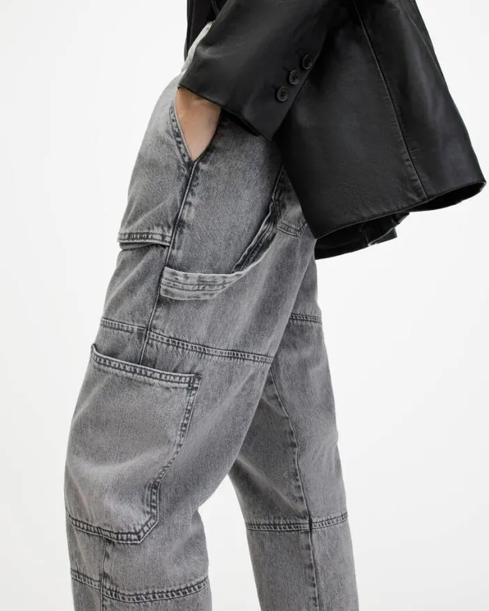 Mila Denim Slim Fit Panelled Pants Washed Grey Women AllSaints Pants and Leggings Mila Denim Slim Fit Panelled Pants Washed Grey Women AllSaints Pants and Leggings
