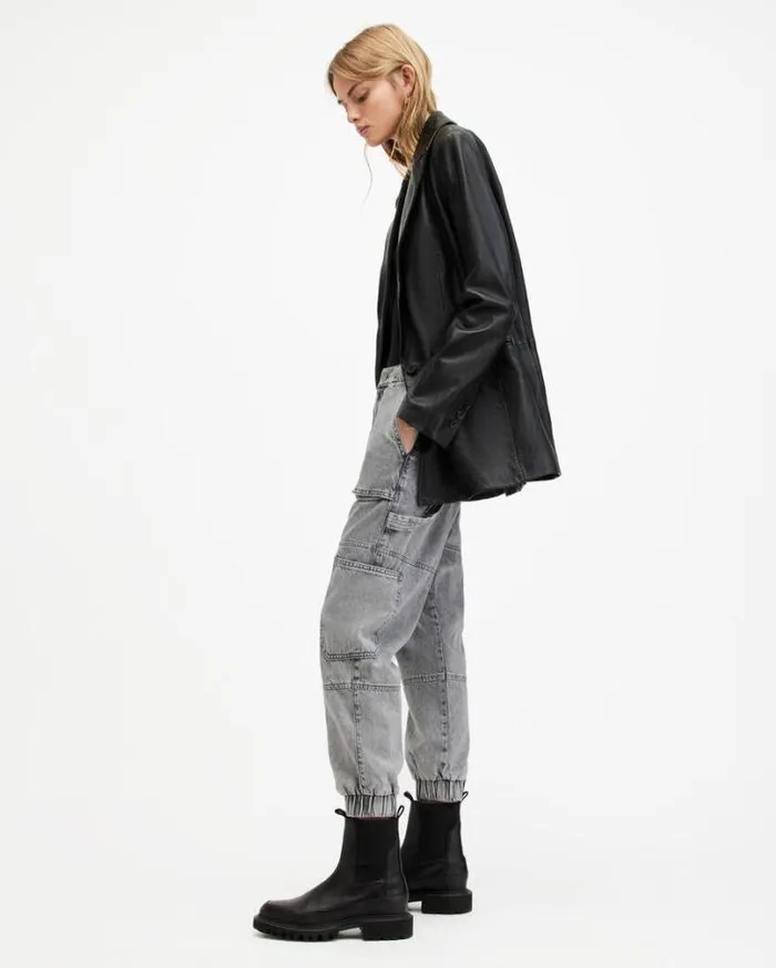 Mila Denim Slim Fit Panelled Pants Washed Grey Women AllSaints Pants and Leggings Mila Denim Slim Fit Panelled Pants Washed Grey Women AllSaints Pants and Leggings