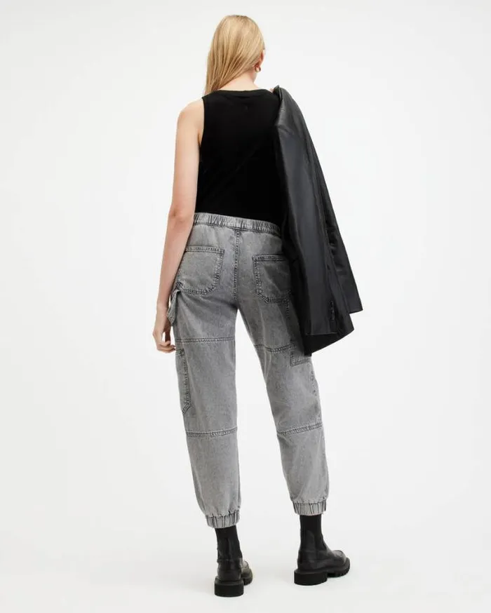 Mila Denim Slim Fit Panelled Pants Washed Grey Women AllSaints Pants and Leggings Mila Denim Slim Fit Panelled Pants Washed Grey Women AllSaints Pants and Leggings