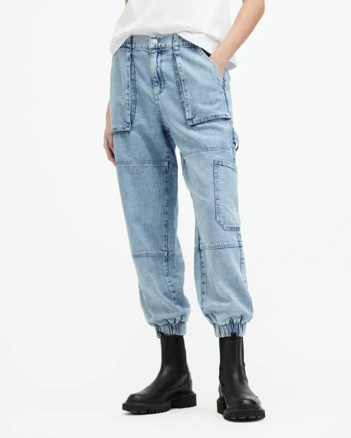 Mila Tapered Slim Fit Denim Pants Light Indigo Women AllSaints Pants and Leggings Mila Tapered Slim Fit Denim Pants Light Indigo Women AllSaints Pants and Leggings