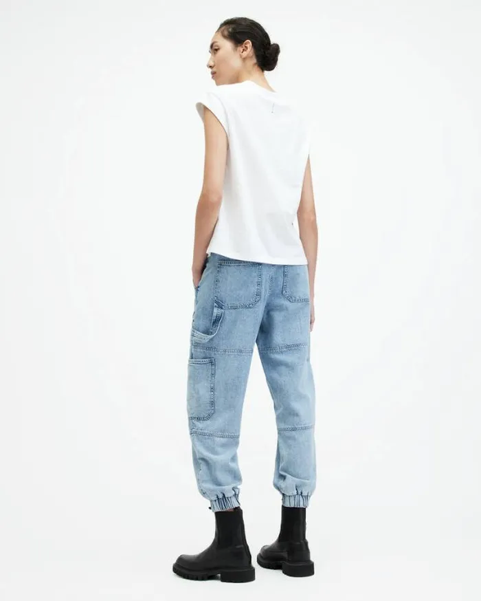 Mila Tapered Slim Fit Denim Pants Light Indigo Women AllSaints Pants and Leggings Mila Tapered Slim Fit Denim Pants Light Indigo Women AllSaints Pants and Leggings