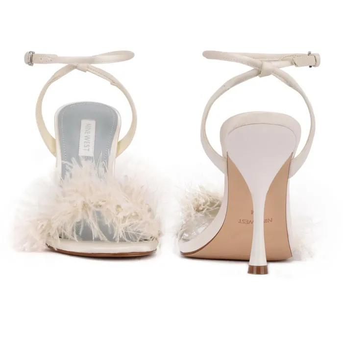 Milano Heeled Sandals Ivory Satin Women Nine West High Heels Milano Heeled Sandals Ivory Satin Women Nine West High Heels