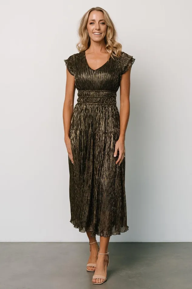 Miley Pleated Shimmer Dress Gold Women Baltic Born Wedding Guest
