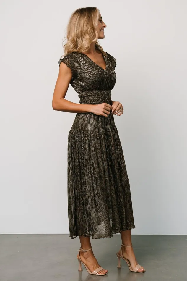 Miley Pleated Shimmer Dress Gold Women Baltic Born Wedding Guest Miley Pleated Shimmer Dress Gold Women Baltic Born Wedding Guest