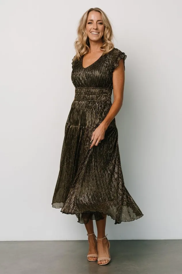 Miley Pleated Shimmer Dress Gold Women Baltic Born Wedding Guest Miley Pleated Shimmer Dress Gold Women Baltic Born Wedding Guest