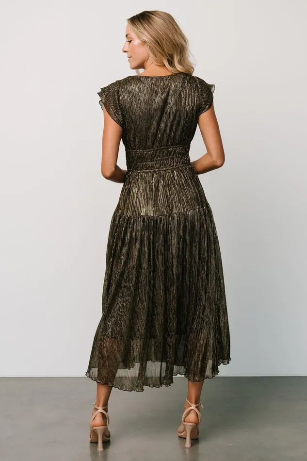 Miley Pleated Shimmer Dress Gold Women Baltic Born Wedding Guest Miley Pleated Shimmer Dress Gold Women Baltic Born Wedding Guest