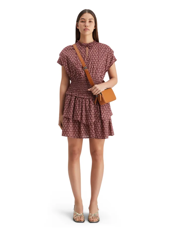 Mini Dress With Smock Geo Flower Bordeaux Women Scotch and Soda Dresses and Jumpsuits