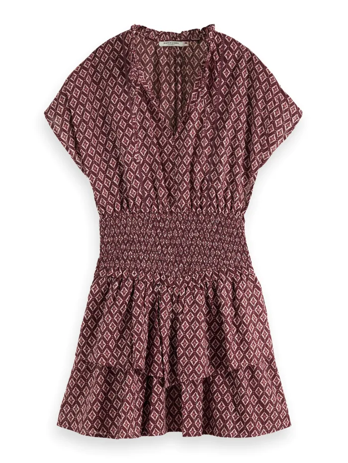 Mini Dress With Smock Geo Flower Bordeaux Women Scotch and Soda Dresses and Jumpsuits Mini Dress With Smock Geo Flower Bordeaux Women Scotch and Soda Dresses and Jumpsuits