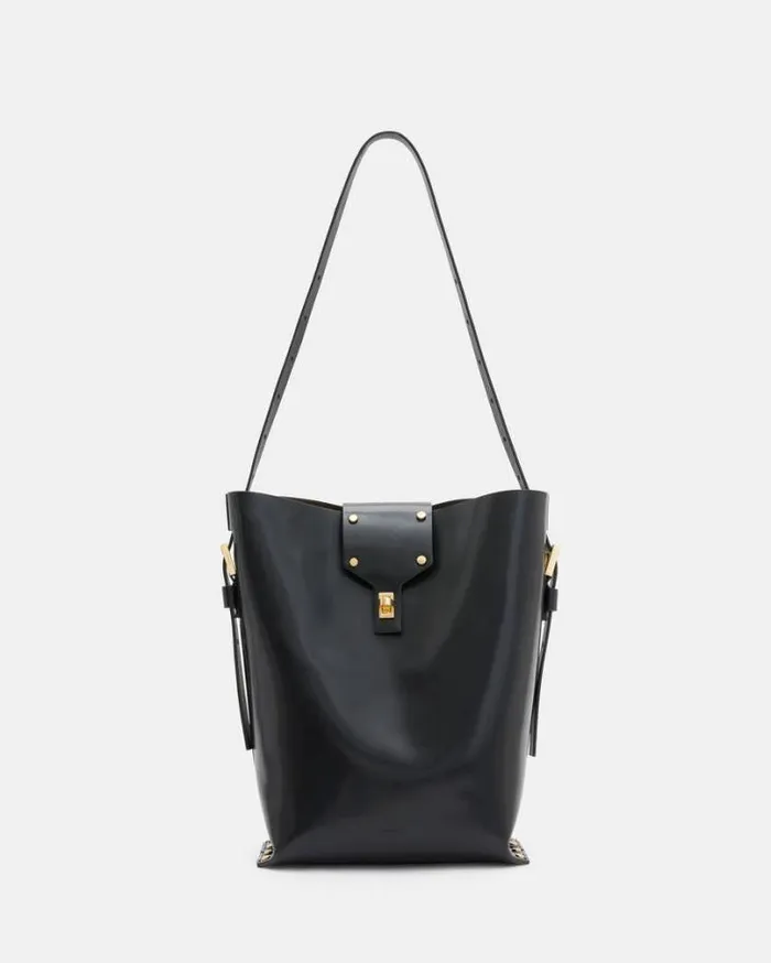 Miro Adjustable Leather Shoulder Bag Black Women AllSaints Handbags and Wallets