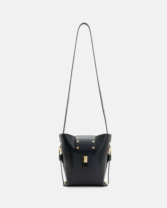 Miro Turn Lock Leather Crossbody Bag Black Women AllSaints Handbags and Wallets