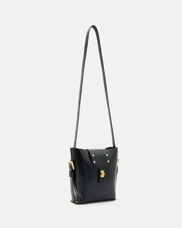 Miro Turn Lock Leather Crossbody Bag Black Women AllSaints Handbags and Wallets