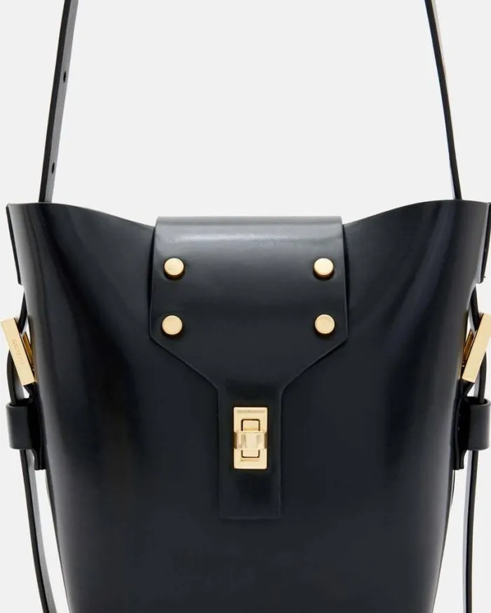 Miro Turn Lock Leather Crossbody Bag Black Women AllSaints Handbags and Wallets