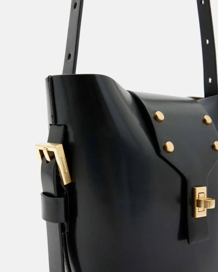 Miro Turn Lock Leather Crossbody Bag Black Women AllSaints Handbags and Wallets