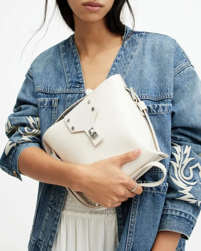 Miro Turn Lock Leather Crossbody Bag Desert White Women AllSaints Accessories Miro Turn Lock Leather Crossbody Bag Desert White Women AllSaints Accessories