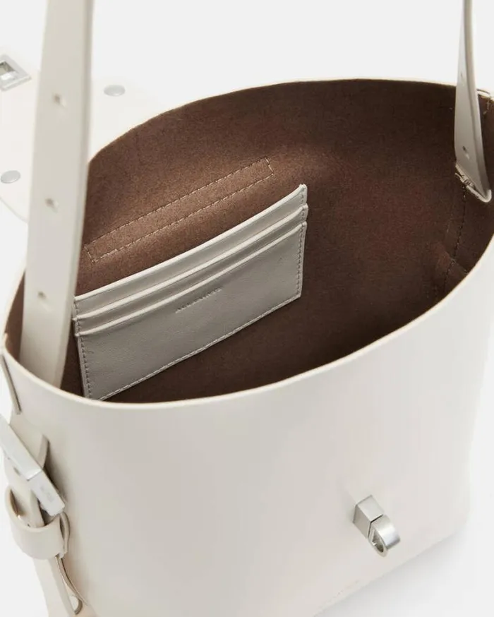 Miro Turn Lock Leather Crossbody Bag Desert White Women AllSaints Accessories Miro Turn Lock Leather Crossbody Bag Desert White Women AllSaints Accessories