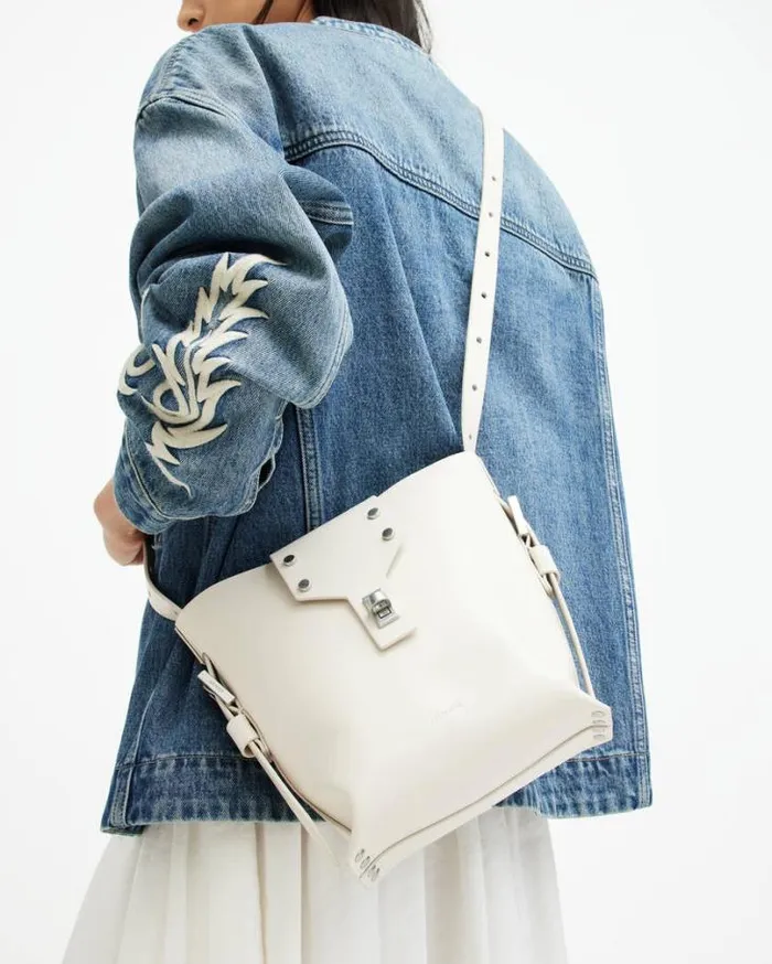 Miro Turn Lock Leather Crossbody Bag Desert White Women AllSaints Accessories Miro Turn Lock Leather Crossbody Bag Desert White Women AllSaints Accessories