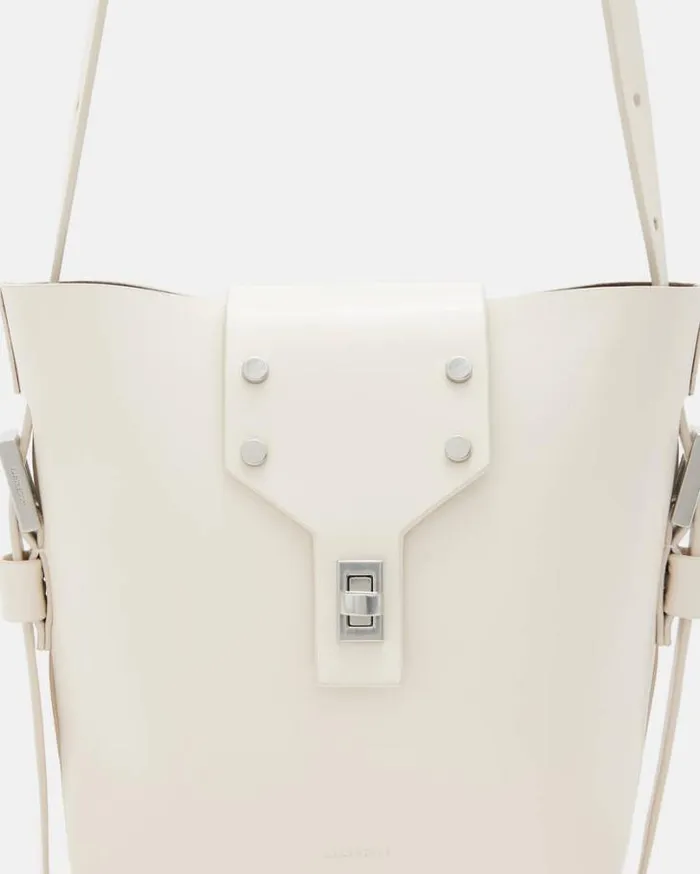 Miro Turn Lock Leather Crossbody Bag Desert White Women AllSaints Accessories Miro Turn Lock Leather Crossbody Bag Desert White Women AllSaints Accessories
