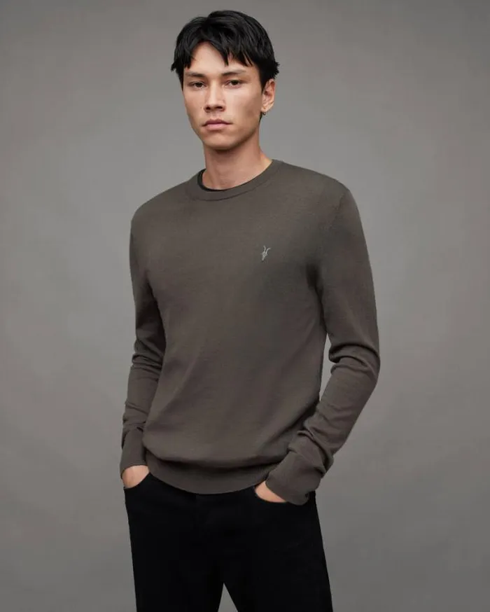 Mode Merino Crew Neck Ramskull Sweater Dark Ivy Green Men AllSaints Sweaters