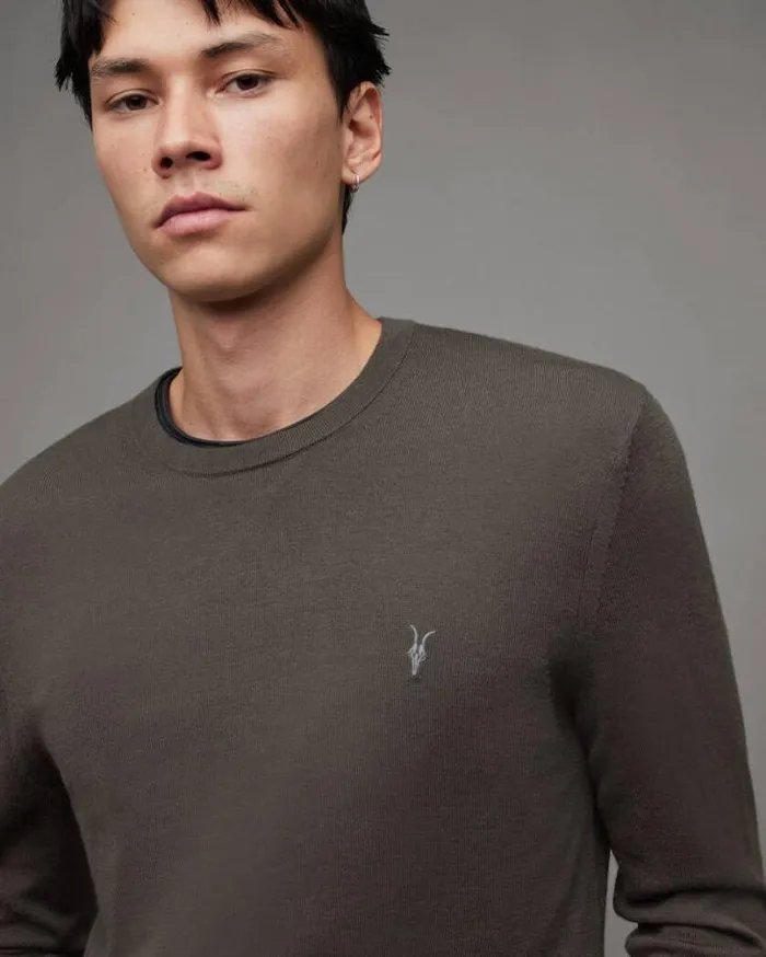 Mode Merino Crew Neck Ramskull Sweater Dark Ivy Green Men AllSaints Sweaters Mode Merino Crew Neck Ramskull Sweater Dark Ivy Green Men AllSaints Sweaters