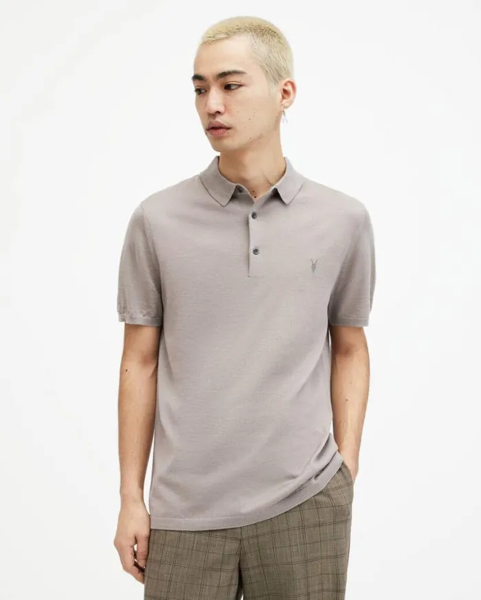 Mode Merino Short Sleeve Polo Shirt Chestnut Taupe Men AllSaints Polos